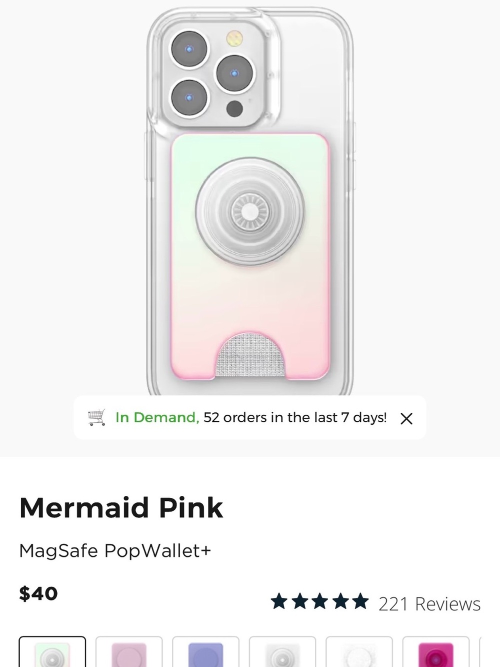 PopSocket MagSafe Wallet & Grip in Mermaid Gradient Pink and Mint